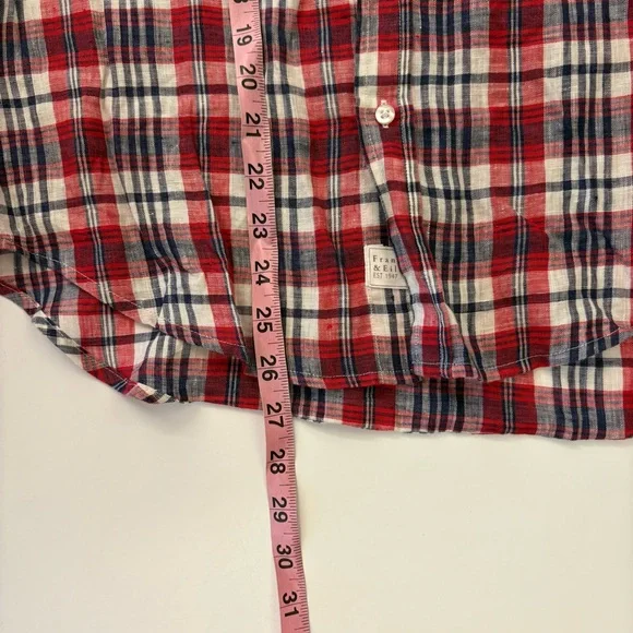Frank & Eileen ‎ Eileen Button Down Linen Plaid Red Blue XS